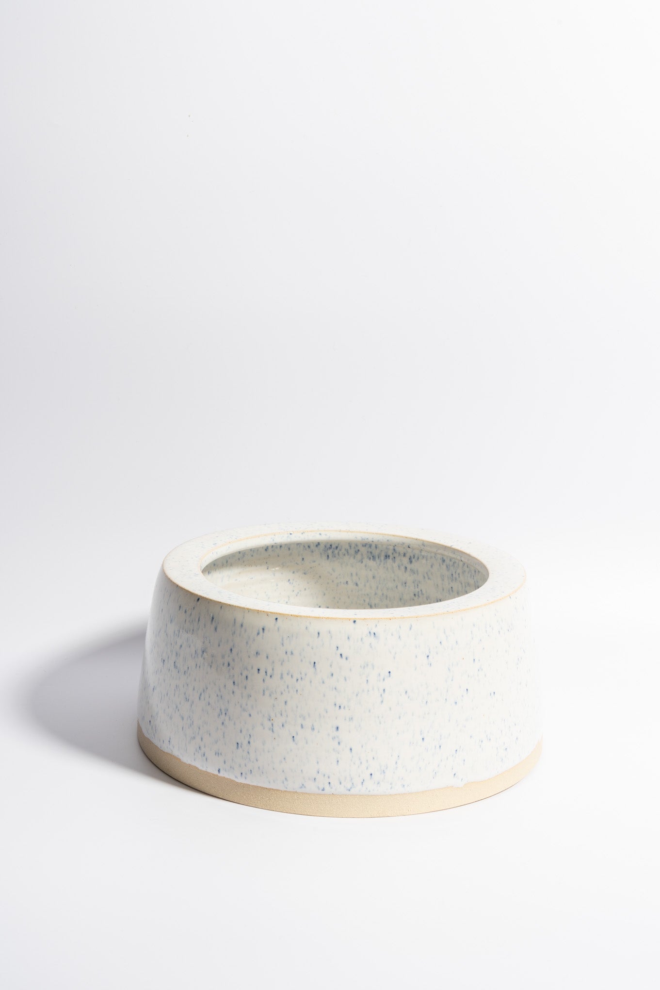 Hand thrown long ears drinking bowl in speckled blue